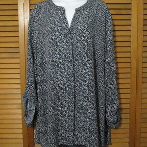 Simply Emma top V neck button down dark navy & white lightweight size 3x